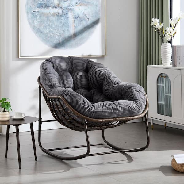 Mondawe Rattan Metal Outdoor Rocking Chair with Gray Padded