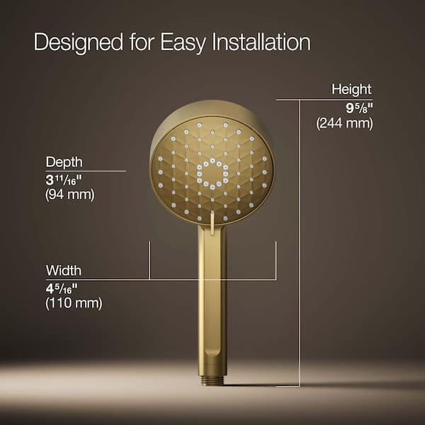 KOHLER Awaken 3-Spray Patterns with 1.75 GPM 4. 3125 in. Wall Mount Handheld Shower Head in Vibrant Brushed Moderne Brass