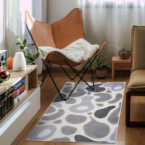 Kyoa Grey Olive 3 ft. x 5 ft. Abstract Washable Area Rug