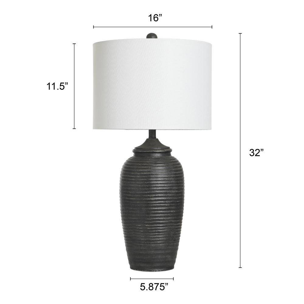 Charlotte Matte Black Polyresin Table Lamp with White Linen Shade