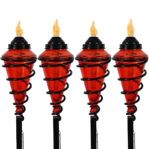 Sunnydaze 2-in-1 Swirling Metal Glass Outdoor Lawn Torch, Red (Set of 4)
