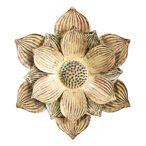 Nearly Natural 13 in. Tuscan Cream Metal Flower Wall Art Decor