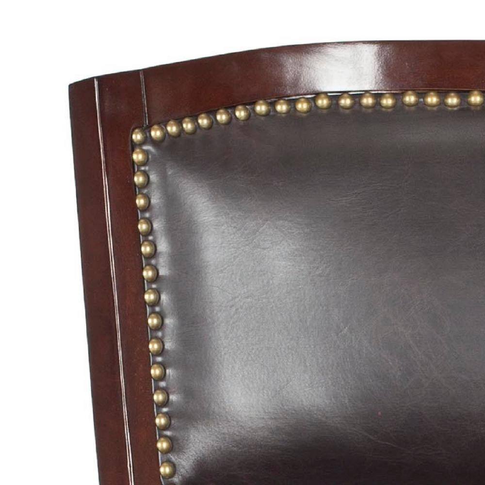 Transitional Sierra Brown Swivel Bar Stool with Bronze Nailhead Trim
