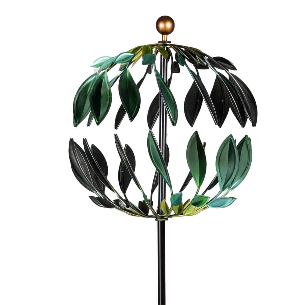 Evergreen 74 in. Blue and Green Leaves Metal Wind Spinner