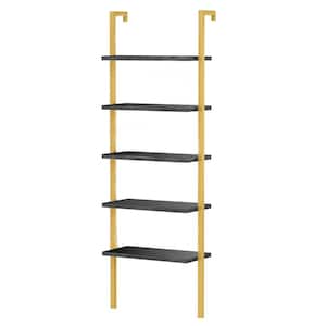 21 Saviq 70.8 in. Gold/Black Metal Frame 5 Shelf Wall Mount Ladder Bookcase