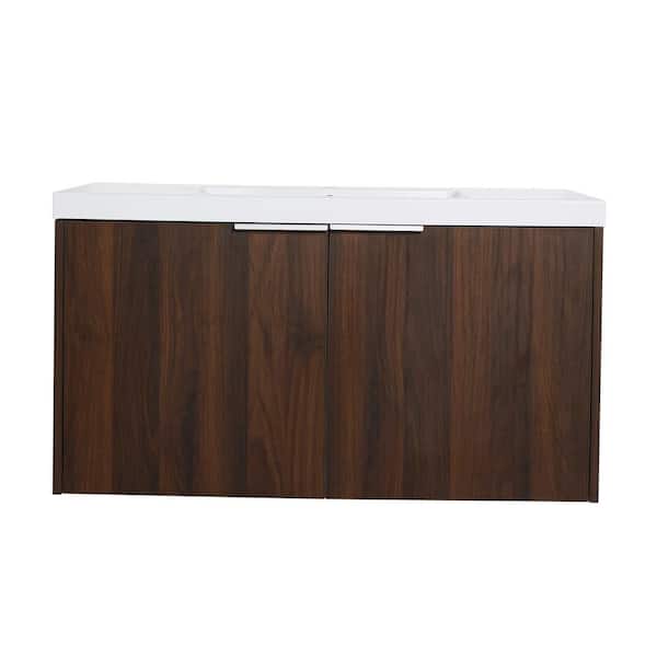 MYCASS 36 in. W x 18 in. D x 19.30 in. H Freestanding Bath Vanity in California Walnut with White Resin Sink and Top