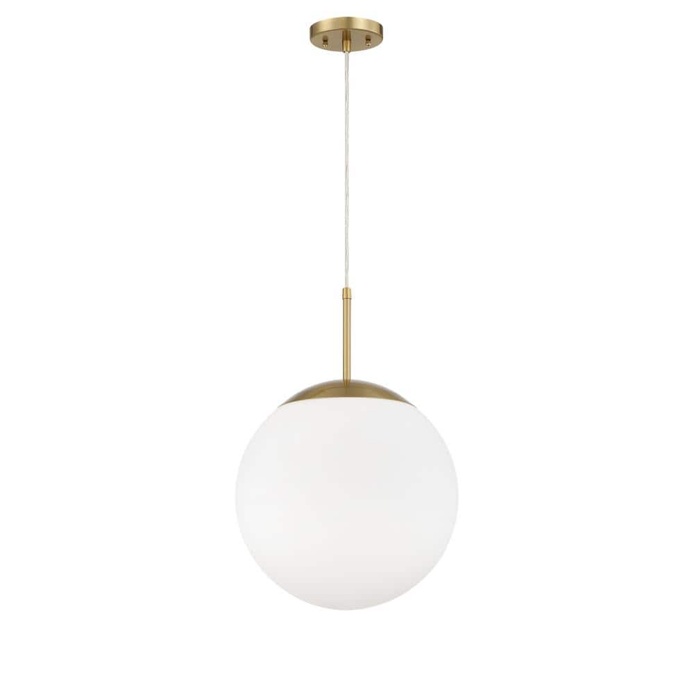 14" Globe Pendant Light with Clear Glass Shade and Satin Brass Finish