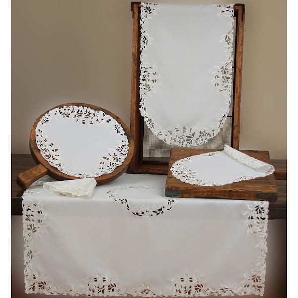 Xia Home Fashions Arietta Embroidered Cutwork Doily (Set of 4), White