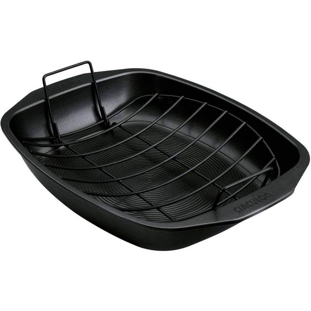 Ulti mum 9 qt. Black Carbon Steel Non-Stick Oven Roasting Pans with Rack