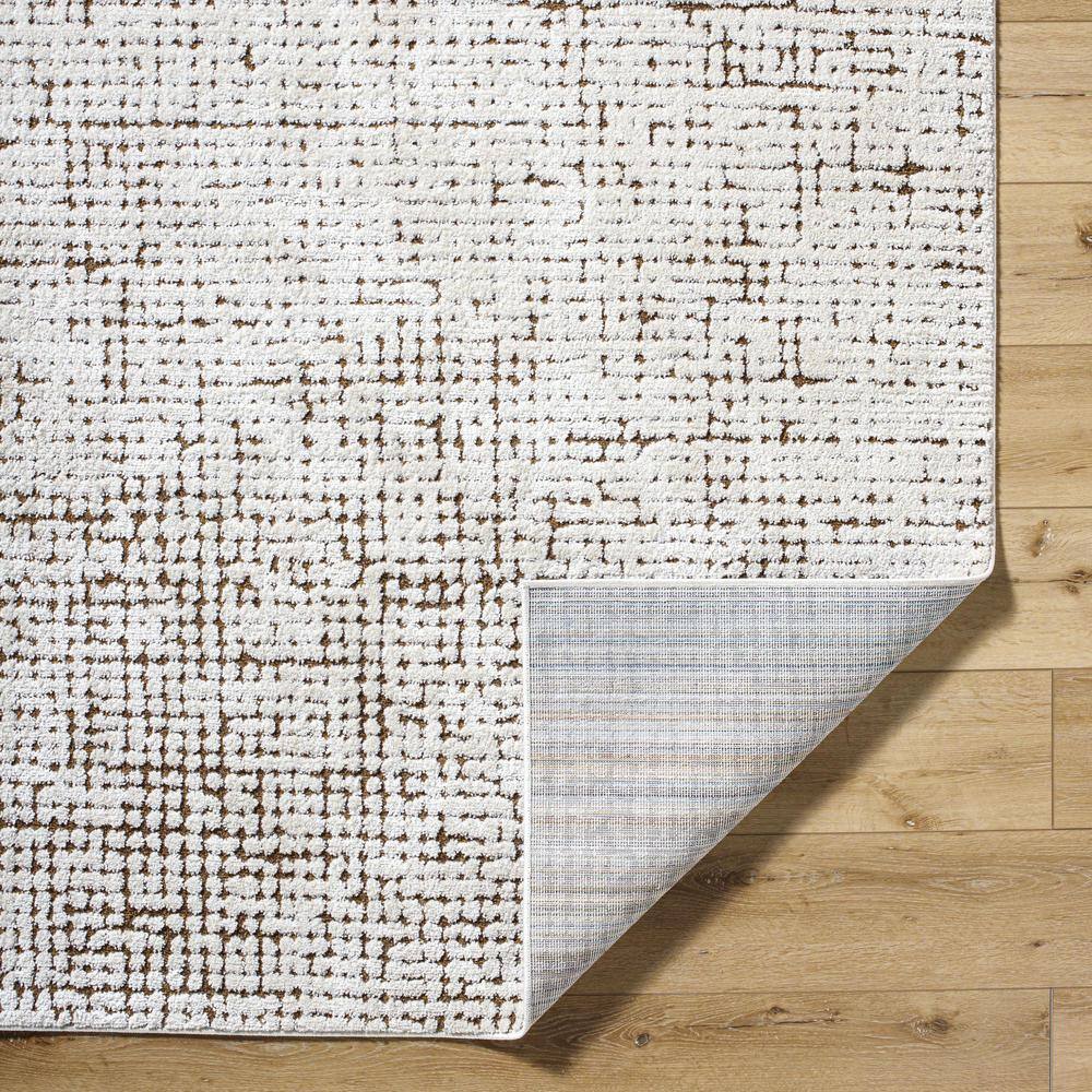 Ivory and Brown High Pile Polyester Area Rug, 5'3" x 7'