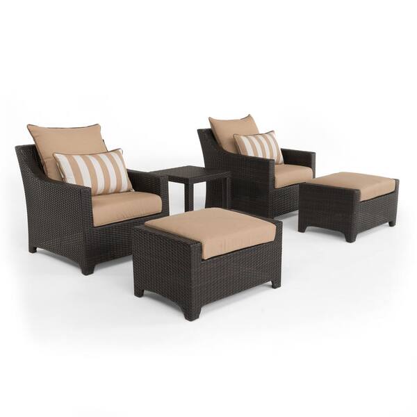 Deco 5-Piece Wicker Patio Conversation Set with Sunbrella Maxim Beige Cushions
