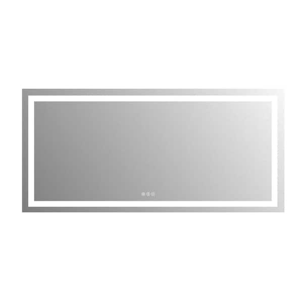 60 in. W x 28 in. H Large Rectangular Frameless Double Lighting Anti-Fog Wall Bathroom Vanity Mirror Super Bright