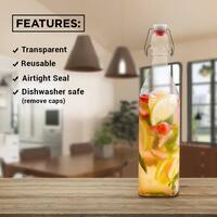 Nevlers 6 Pack 33 oz. Square Glass Bottles with Swing Top Stoppers, Bottle Brush, Funnel, and Gold Glass Marker MK-37