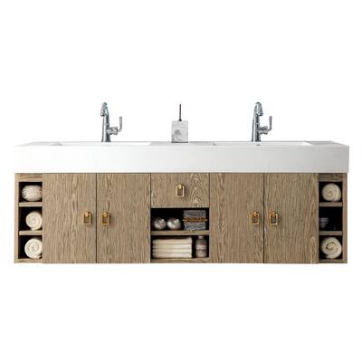 Tiburon 59 in. Double Vanity in Champagne Tiger with Solid Surface Vanity Top in Glossy White with White Basin