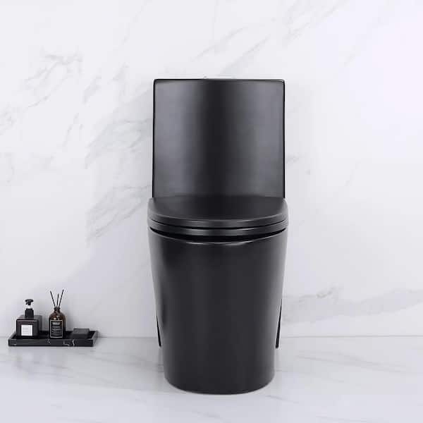 Staykiwi 12 in. 1-Piece, 1.1/1-Piece, 1.6 GPF Dual Flush Elongated Toilet in Black, Seat Included