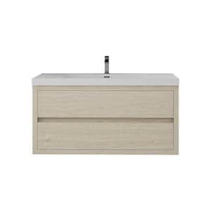 Louis 42 in. W x 20 in. D x 22 in. H Single Sink Floating Bath Vanity in Light Wood with White Acrylic Top