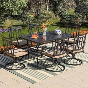 7-Piece Metal Rectangular Outdoor Dining Set with Beige Cushions