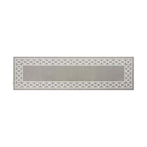 Light Grey and White 26 in. x 72 in. Trellis Washable Non-Skid Runner Rug