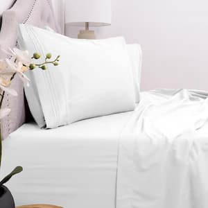 1800 Series 4-Piece White Solid Color Microfiber Full Sheet Set