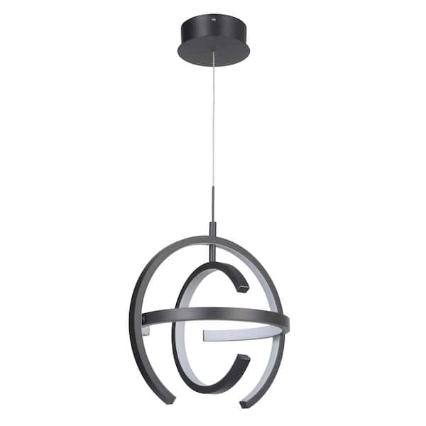 Dolby 31.6 Watt 1-Light Matte Black Finish Geometric Dimmable Integrated LED Pendant w/ Sculpted Open Rings