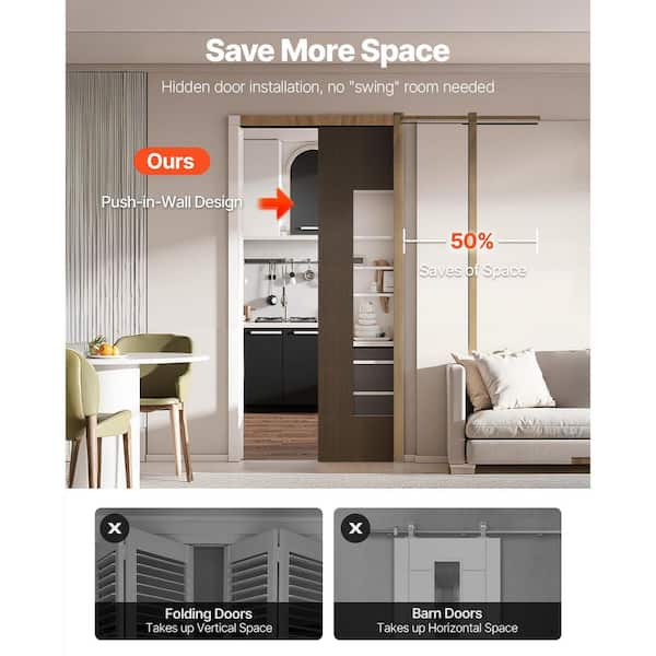 VEVOR Pocket Door Frame Kit, 24-30in. x 80in., 2-Way Soft Close
