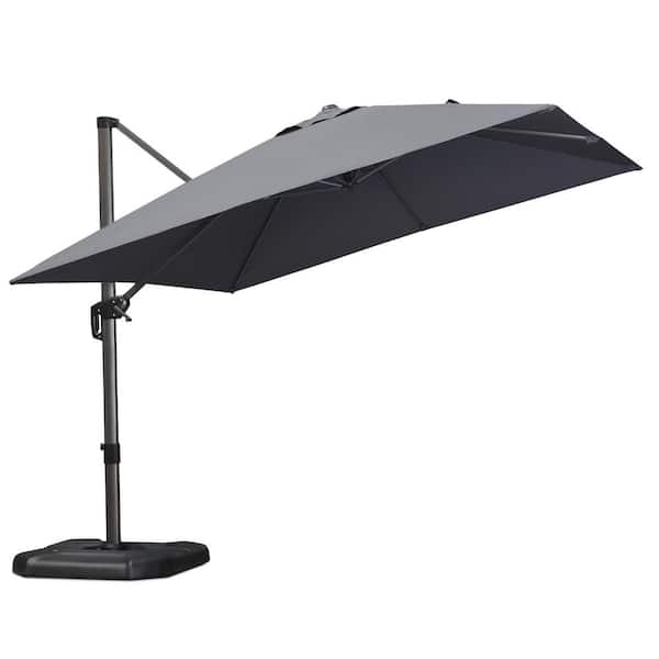 PURPLE LEAF 10 ft. Square Aluminum Outdoor Patio Cantilever Umbrella 360-Degree Rotation Umbrella with Base in Ground, Light Gray