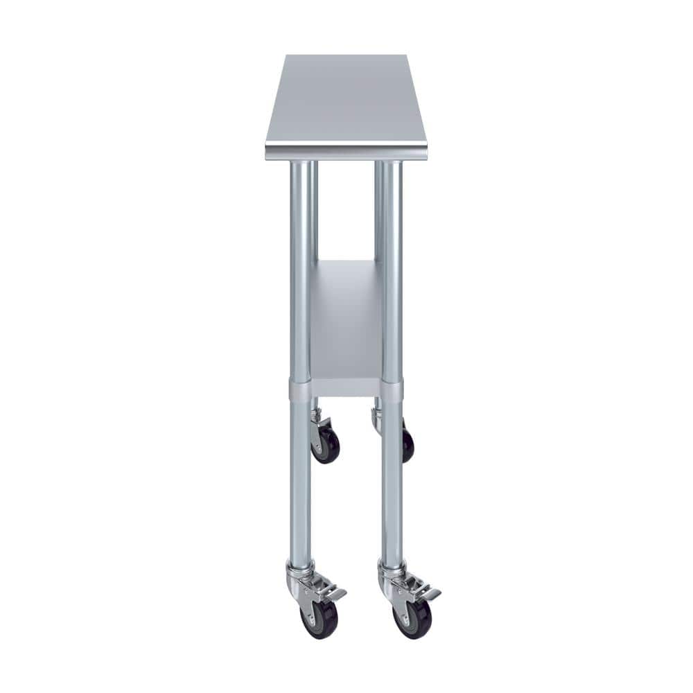 12" x 30" Stainless Steel Mobile Utility Table with Undershelf
