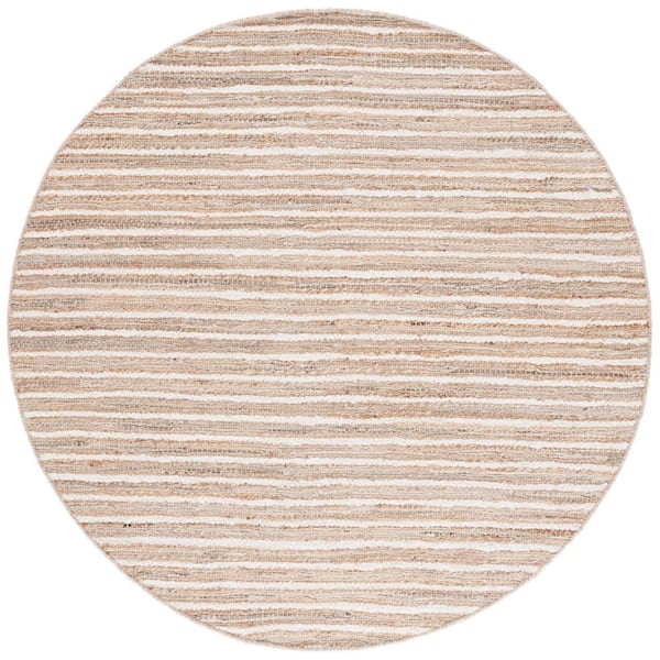 Cape Cod 6 ft. x 6 ft. Natural/Beige Striped Distressed Abstract Round Area Rug