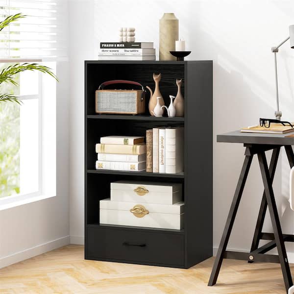 24 in. Wide Black 3-Shelf Mordern Storage Bookcase