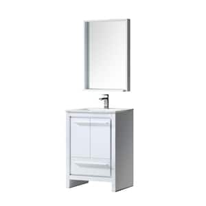 Allier 24 in. Vanity in White with Ceramic Vanity Top in White and Mirror