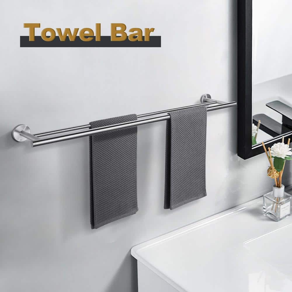 Brushed Nickel 32-Inch Double Wall Mounted Towel Bar