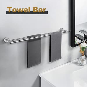 32 in. Stainless Steel Double Towel Bars for Bathroom, Wall Mount Towel Holder in Brushed Nickel