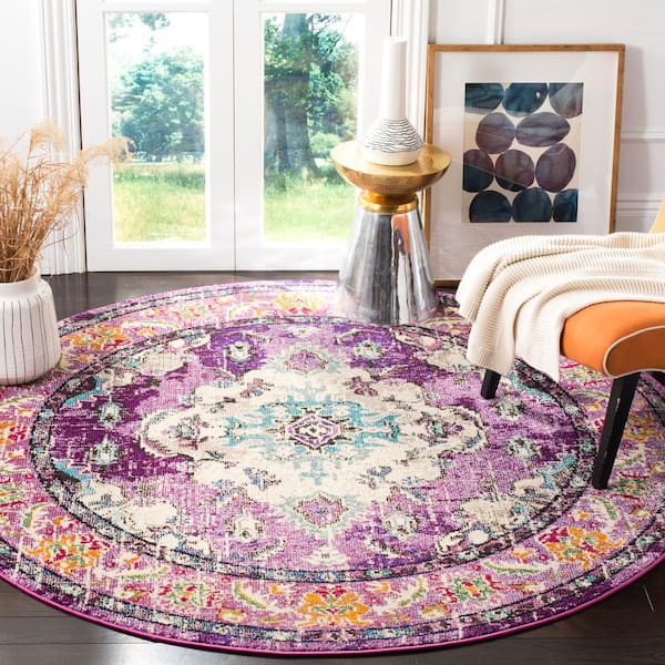 Monaco 9 ft. x 9 ft. Violet/Light Blue Round Border Area Rug