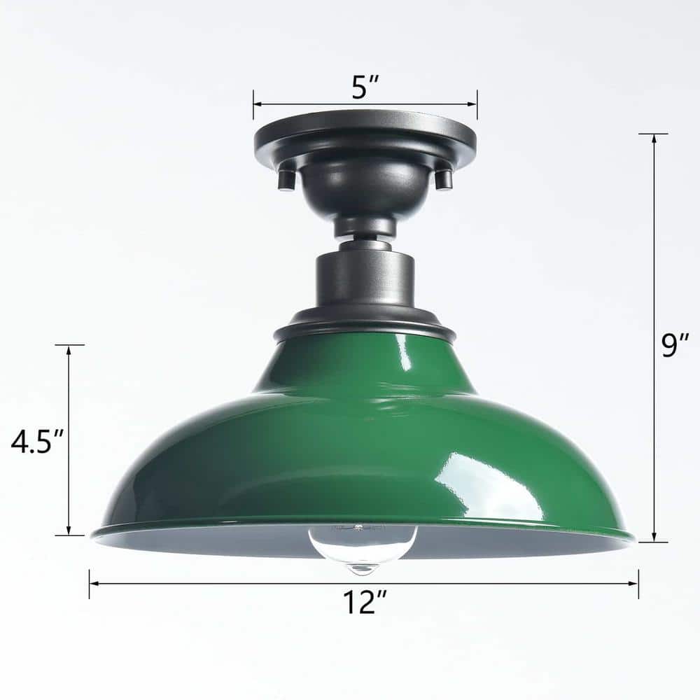 Green Industrial Semi Flush Mount Barn Style Ceiling Light