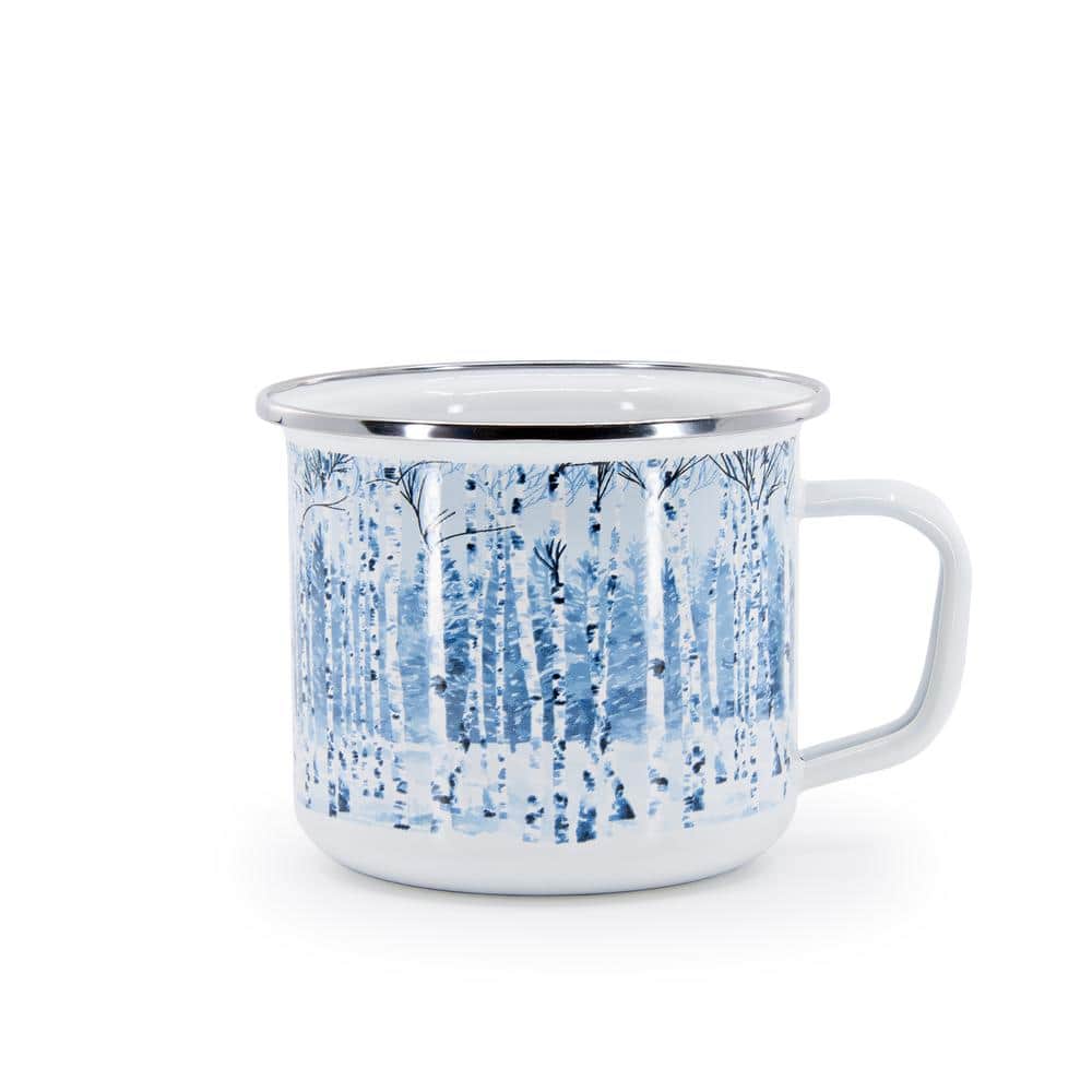 Set of 4 White and Blue Enamel Christmas Mugs