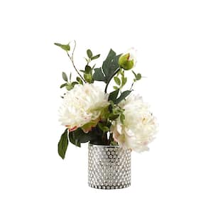 Indoor Large White Peonies in Gold Mercury Glass Vase