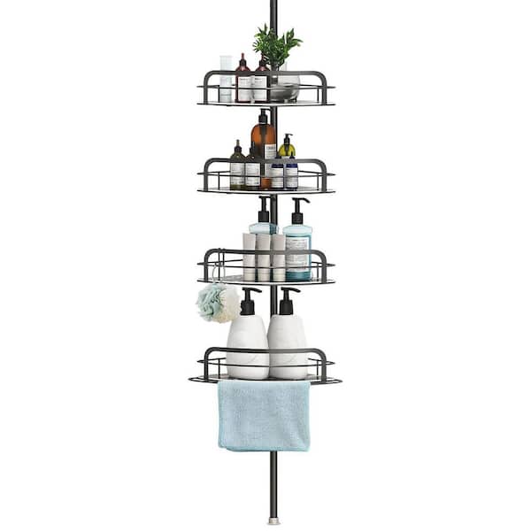 Rust-Resistant Corner Shower Caddy : 4 Adjustable Shelves, Tension Pole, Towel Bar, Hook (8.66-116. 14IN Floor-Standing)