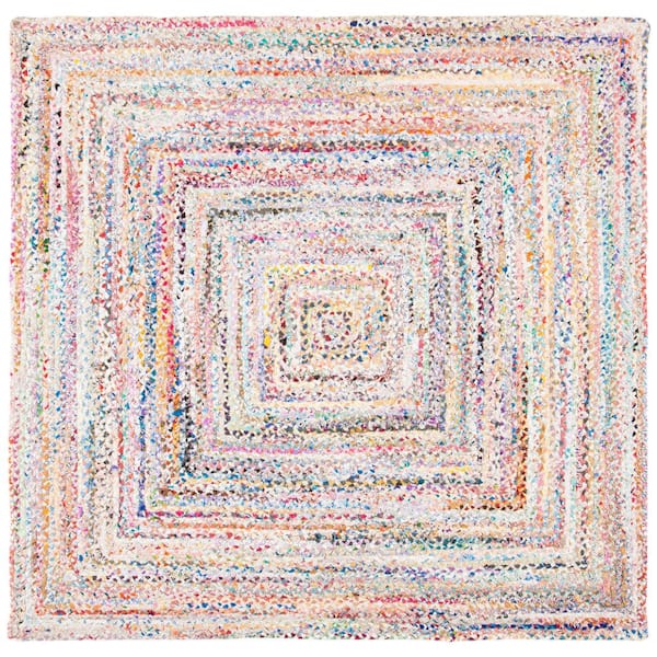 Braided Ivory/Multi 5 ft. x 5 ft. Square Border Area Rug