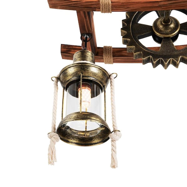 OUKANING 2-Light Brown Retro Industrial Gear Shape Farmhouse