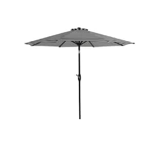Sunshadow 9 ft. Market Tilt and Crank Patio Table Umbrella with Round Resin Base, Black/White Stripe
