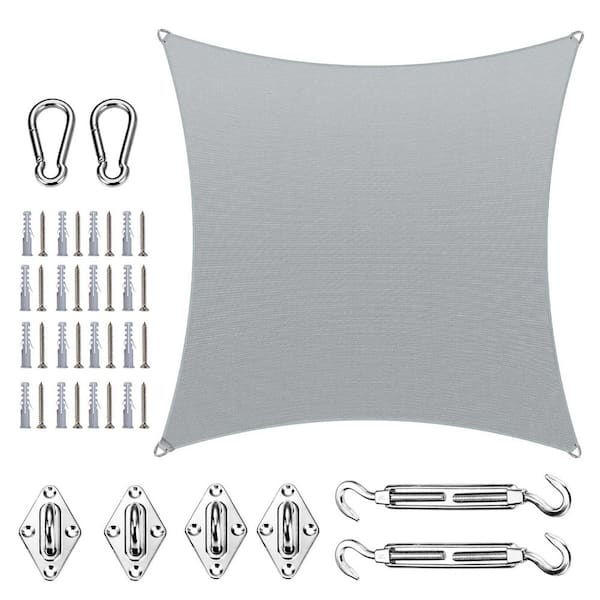 22 ft. x 22 ft. Square Pro Ring Sun Shade Sail with Hardware Kit-Grey
