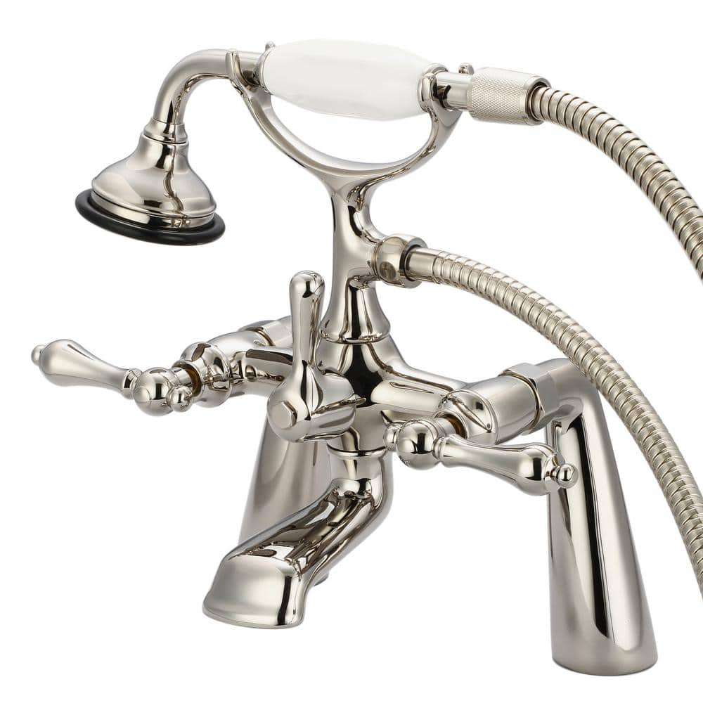 Water Creation 3-Handle Vintage Claw Foot Tub Faucet with Handshower and Lever Handles in Polished Nickel PVD