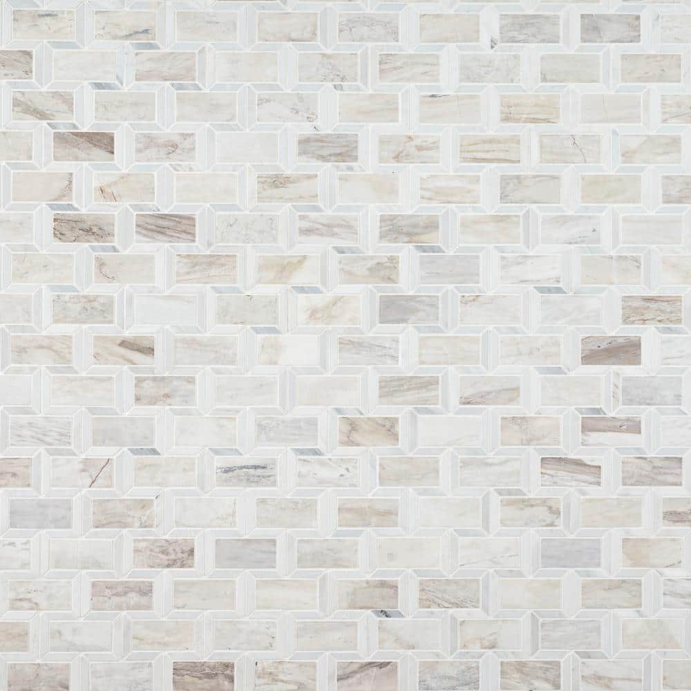 Angora Polished Marble Beveled Mosaic Tile Sheet