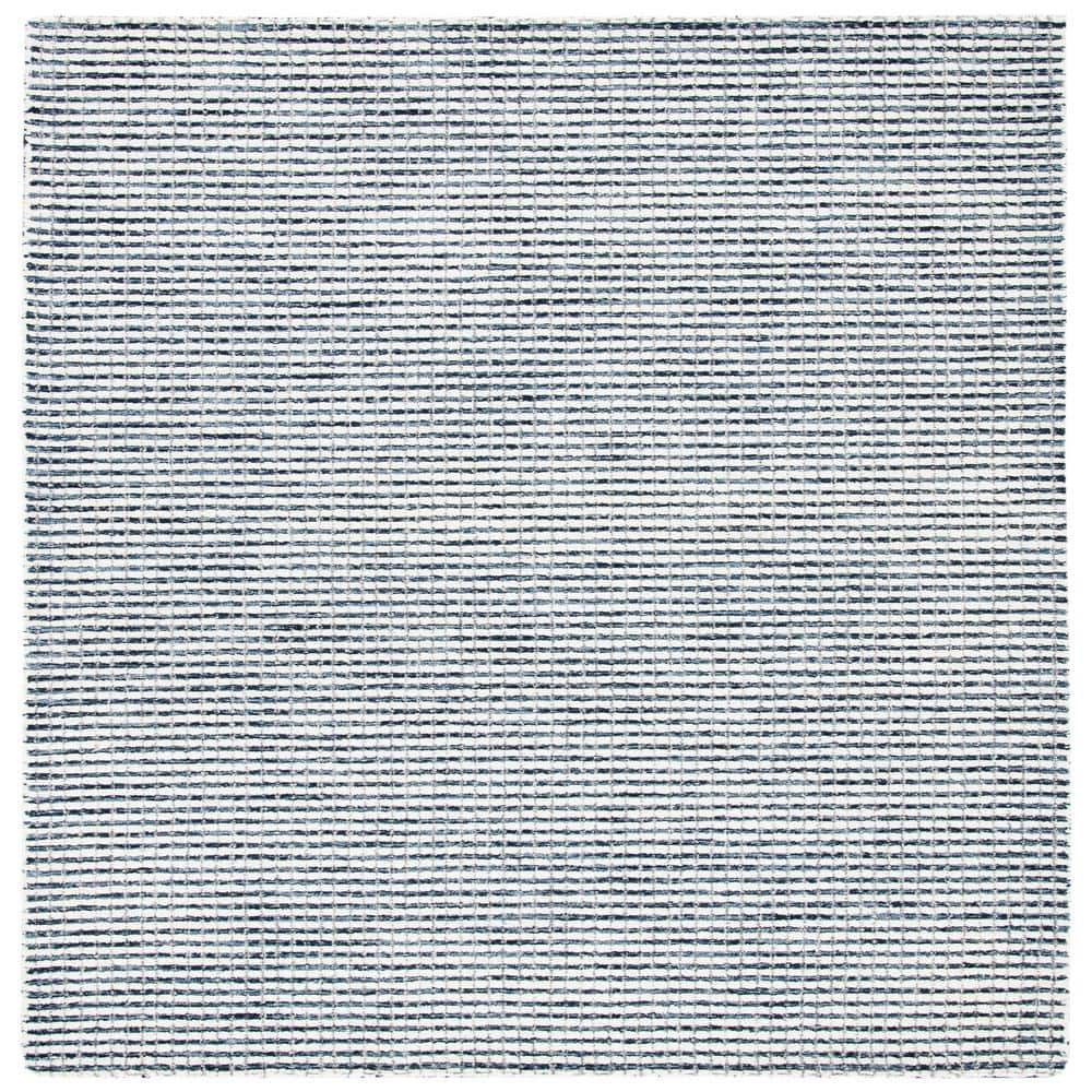 Ivory and Blue Abstract Wool Handmade Square Area Rug