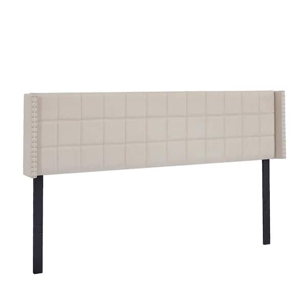 VECELO Upholstered Headboard King Size Bed, Linen Double Wingback Headboard, 6-Adjustable Position from 40 in. 49.8 in. Beige