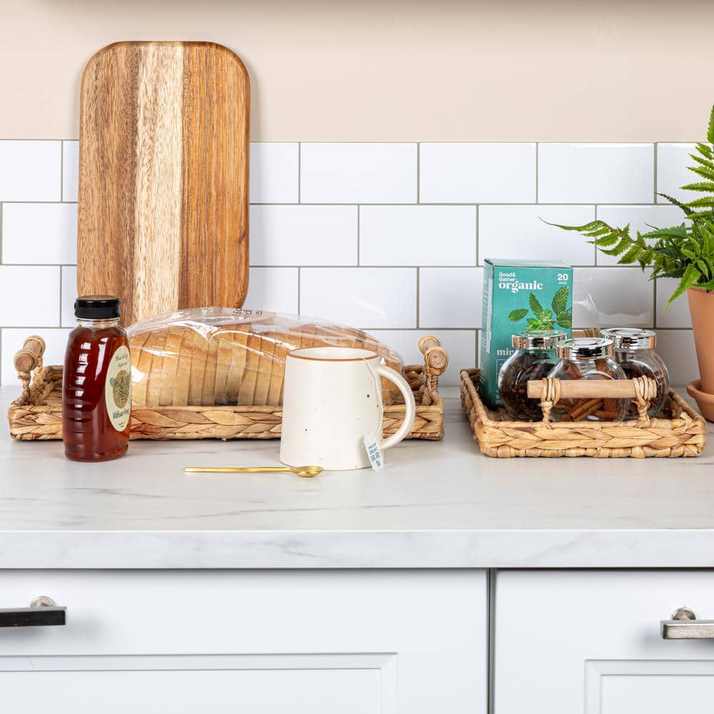 Natural Water Hyacinth Rectangular Tray Set with Wood Handles