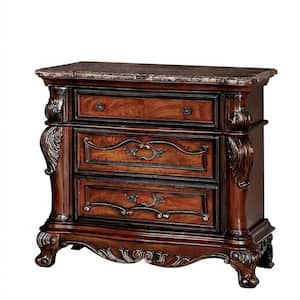 Lark Antique Dark Oak 3 Drawers with USB Outlet 34 in. W Nightstand