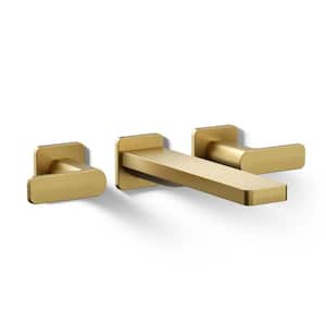 Parallel Wall-Mount 2-Handle Bath Filler Trim in Vibrant Brushed Moderne Brass (Valve Not Included)