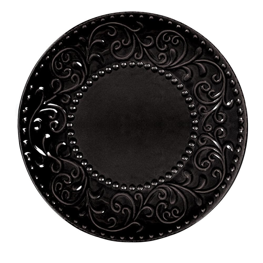 Black Embossed Ceramic 16-Piece Dinnerware Set