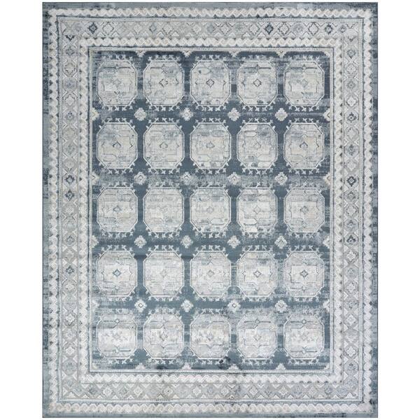 Nourison Dekor Grey Navy 8 ft. x 10 ft. Geometric Traditional Area Rug